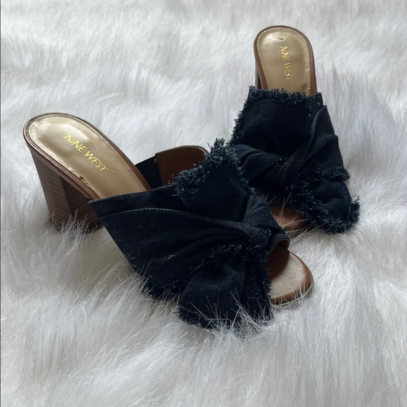Nine West Shoes - Nine West Blue Frayed Denim Mules 8